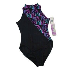 Gilda Marx Vintage High Neck Keyhole Geometric Dance Leotard Adult XS (Y/J) NWT